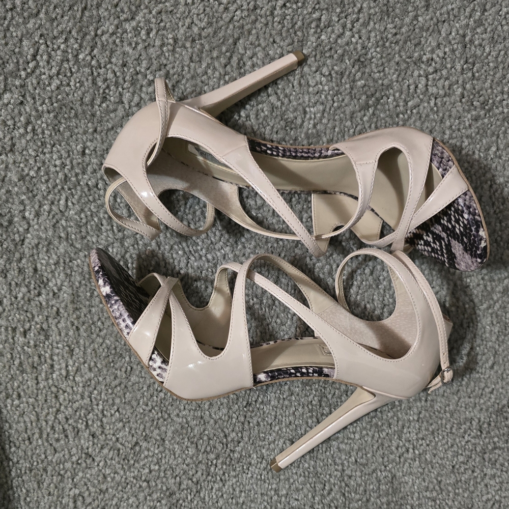 GUESS Ablane - Nude Strappy High Heel Sandals With Snake Skin Accents - Picture 6 of 7
